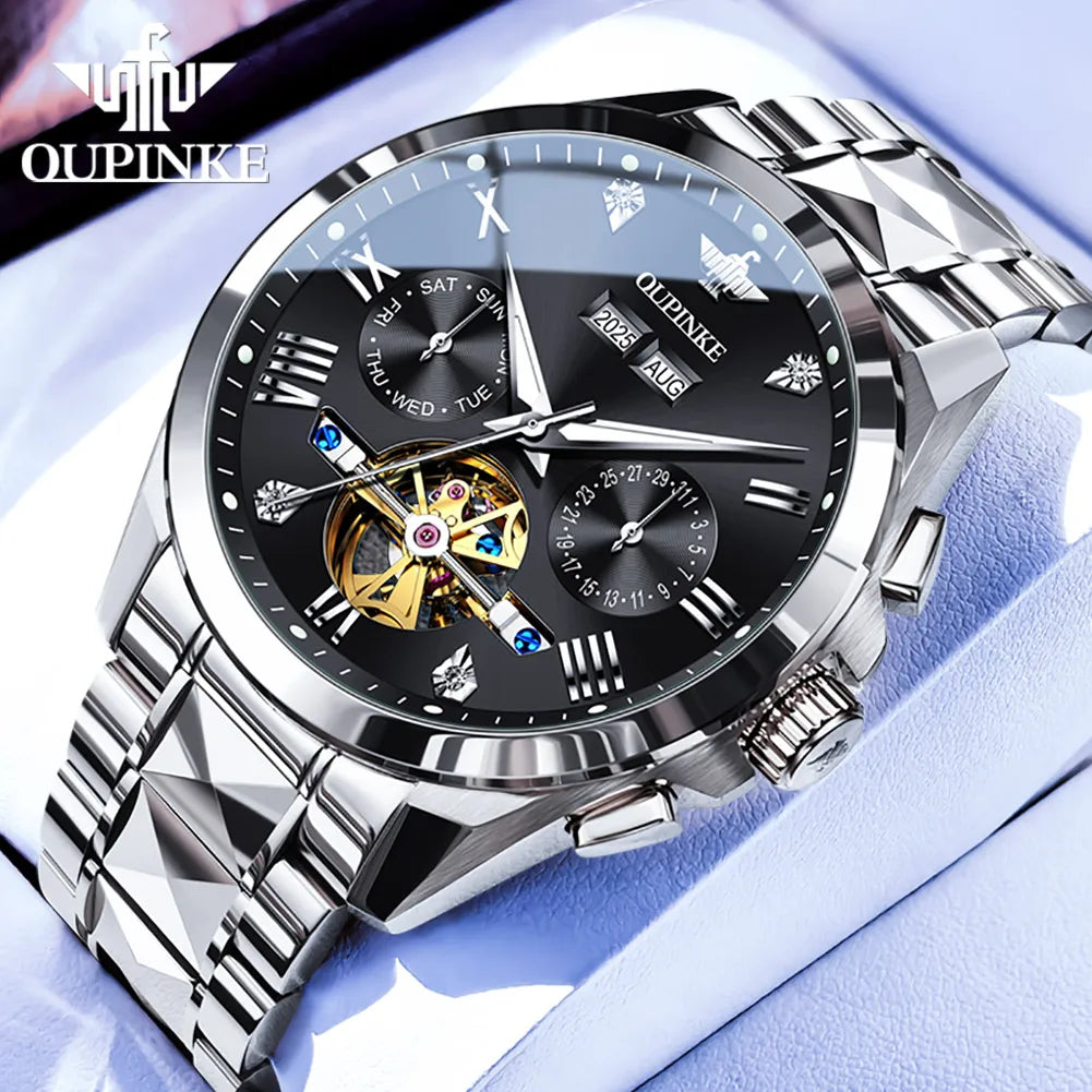 OUPINKE 3240 Tourbillon Men Watch Luxury Original Automatic Mechanical Watch Tungsten Steel Skeleton 44mm Large Dial Men Watch