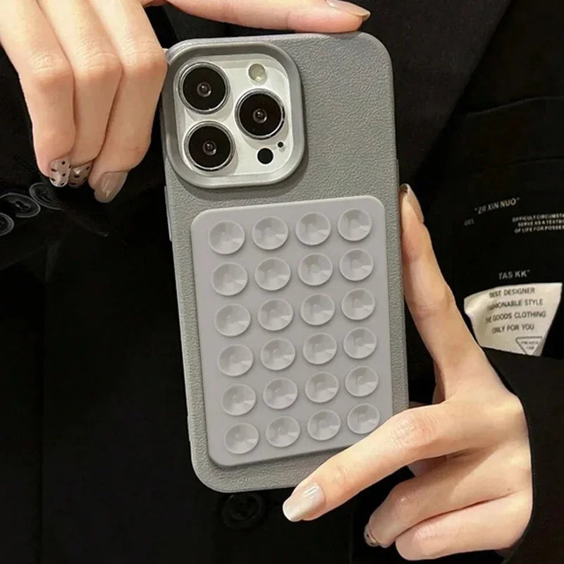 Phone Case For iPhone 17 16 15 Pro Plus 14 13 12 11 Pro Max Shockproof Funda Luxury Fashion 3D Suction Cup Stand Litchi Pattern