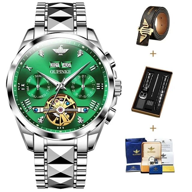 OUPINKE 3186 Men's Watches Luxury Mechanical Watch for Men Skeleton Flywheel Automatic Wristwatch Waterproof Luminous Man Watch