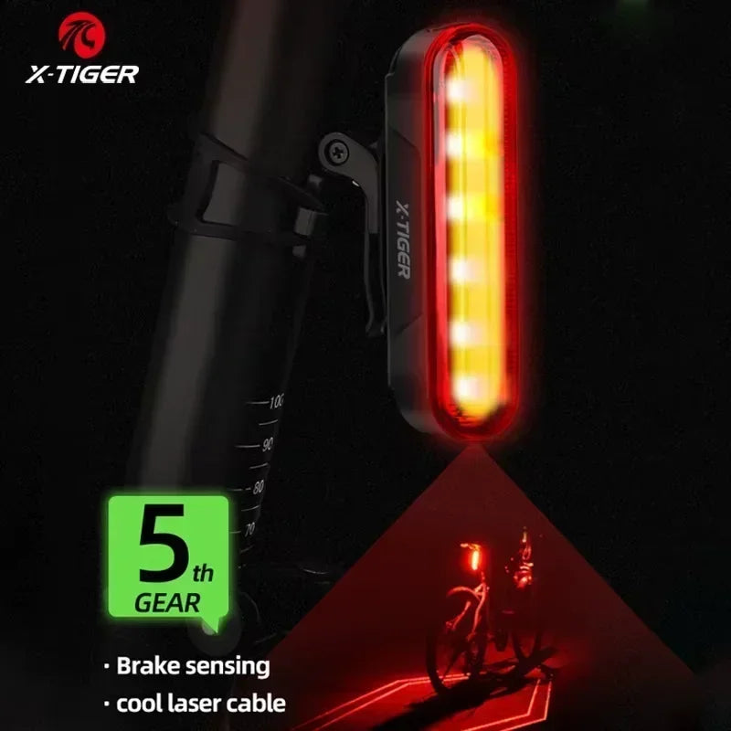 X-TIGER Bicycle Laser Tail Light Intelligent Bicycle Rear Light LED with Auto Brake Sensor Cycling Laser Warning Lights