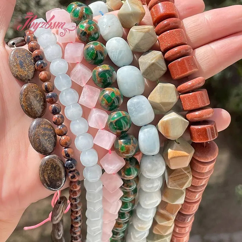 Natural Stone Beads square round jade For Necklace Bracelet Spacer Strand 15" DIY Jewelry Making