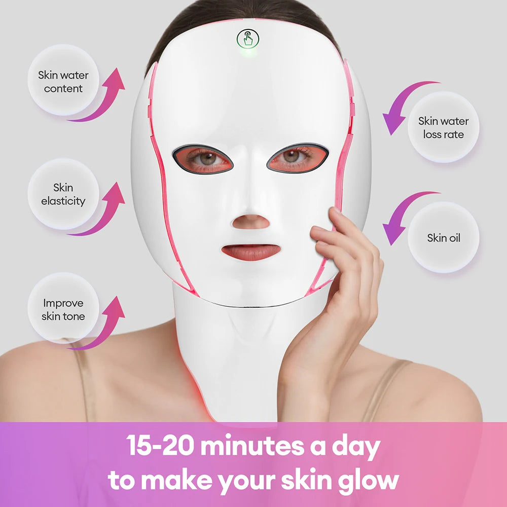 7 Colors Photon Facial LED Mask Red Light Therapy Anti Aging Face Neck Beauty Mask Relaxation Treatment Anti-Wrinkle Skin Care