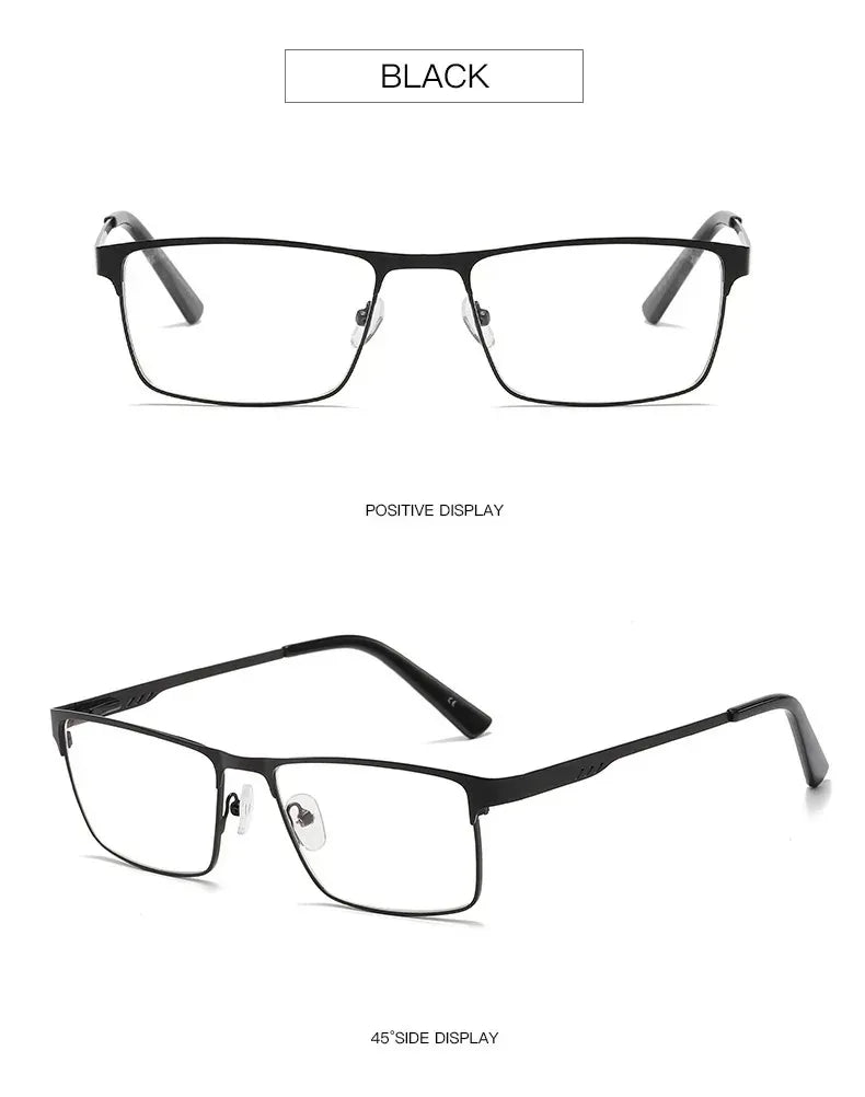 Retro Metal Full Frame Oversize Reading Glasses Men Anti Blue Light Square Presbyopia Eyeglasses +0.75 1.75 2.25 2.75