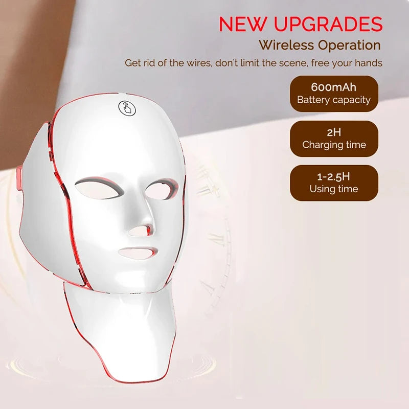 7 Colors LED Face Neck Mask Rechargeable LED Photon Beauty Mask Machine Facial Lifting Skin Care Tool