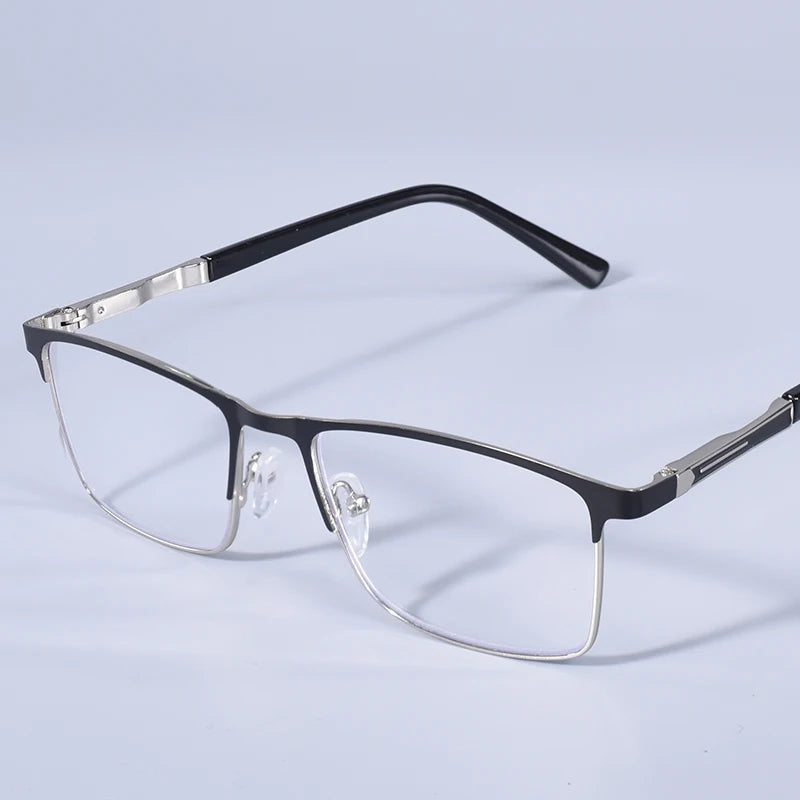 Fashion Large Frame Square Reading Glasses Double Color Prescription Eyeglasses For Men With Spring Hinge +125+175+225+275