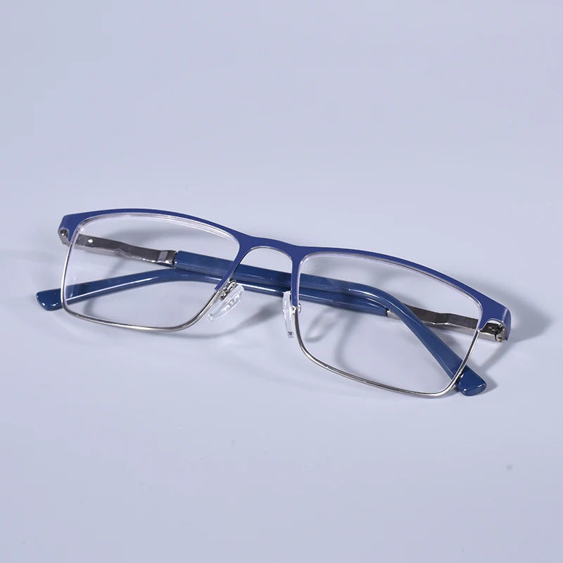 Anti Blue Light Men Reading Glasses Metal Full Frame Business Eyeglasses For Men Square Double Color Reading Eyewear +100+150