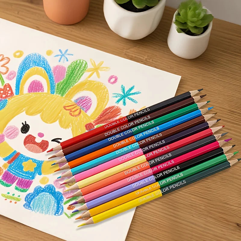 12 Dual-Color Pencils with 24 Colors on Both Ends, Suitable for School Supplies, Art Supplies, Professional Art Drawing Pencils,