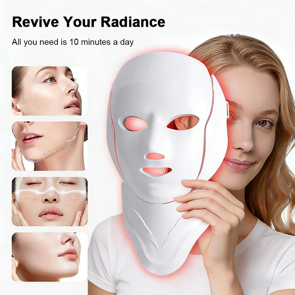 7 Colors Photon Face Neck Beauty Mask Wireless Facial LED Mask Repair Skin Wrinkle Remover Skin Rejuvenation Tighten Skin Care