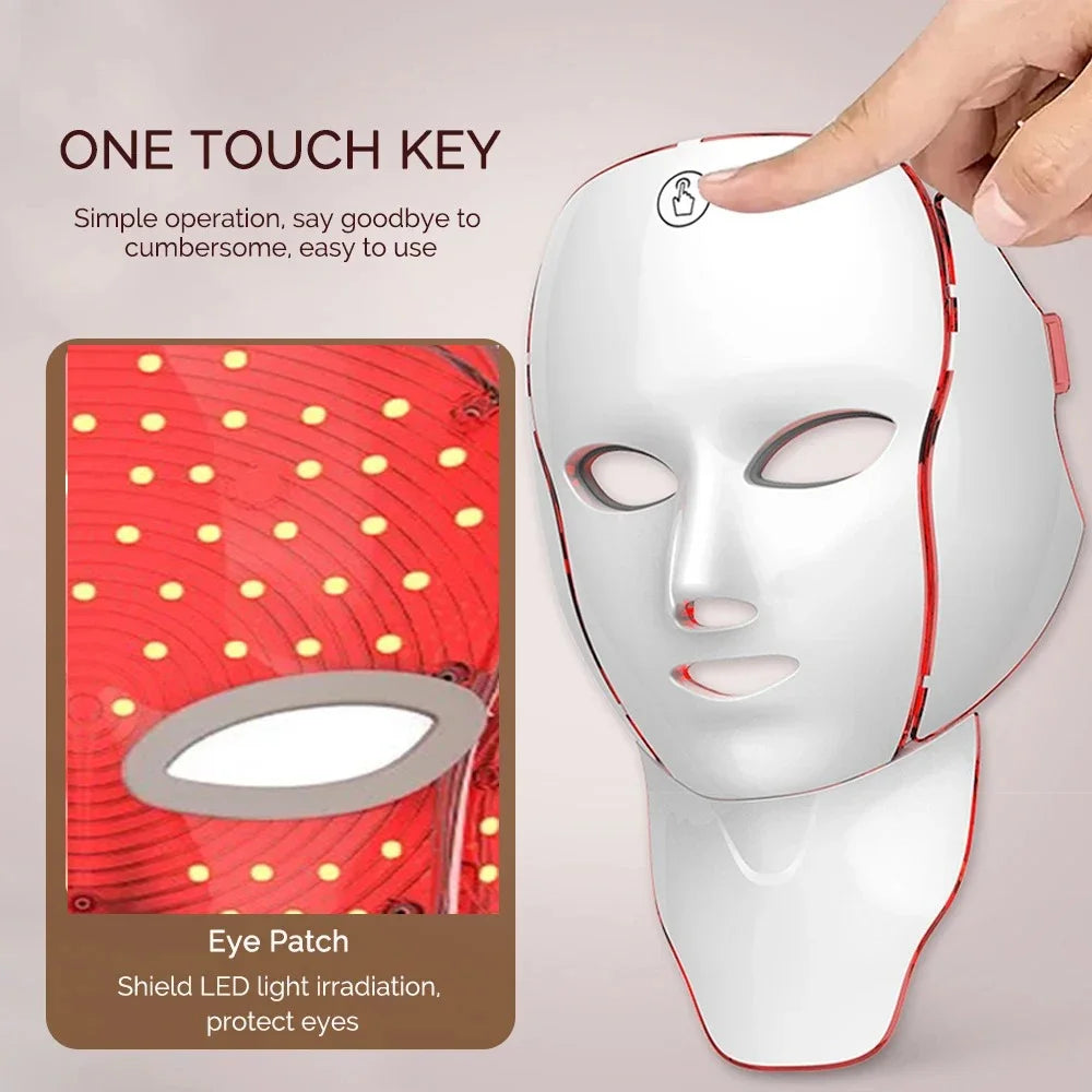 LED Face Mask Red Light Therapy 7-1 Color 192LEDs Facial Wireless Mask Home Beauty Facial LED Mask Lovely Gift