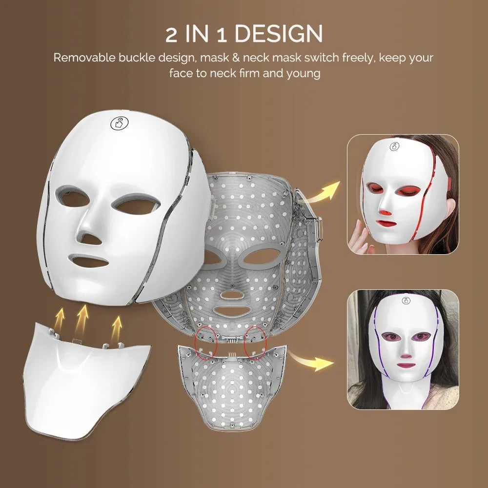 7 Colors LED Face Neck Mask Rechargeable LED Photon Beauty Mask Machine Facial Lifting Skin Care Tool