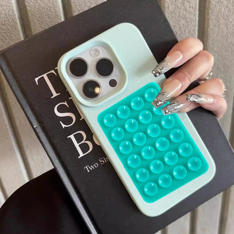 Phone Case For iPhone 17 16 15 Pro Plus 14 13 12 11 Pro Max Shockproof Funda Luxury Fashion 3D Suction Cup Stand Litchi Pattern