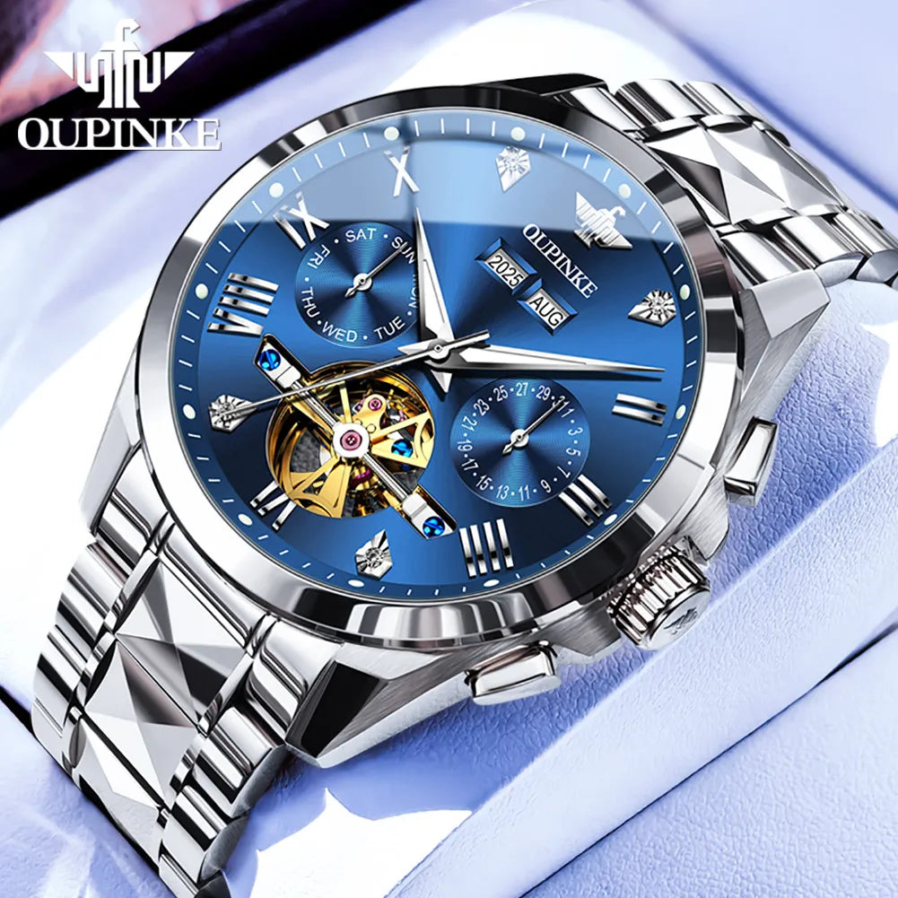 OUPINKE 3240 Tourbillon Men Watch Luxury Original Automatic Mechanical Watch Tungsten Steel Skeleton 44mm Large Dial Men Watch