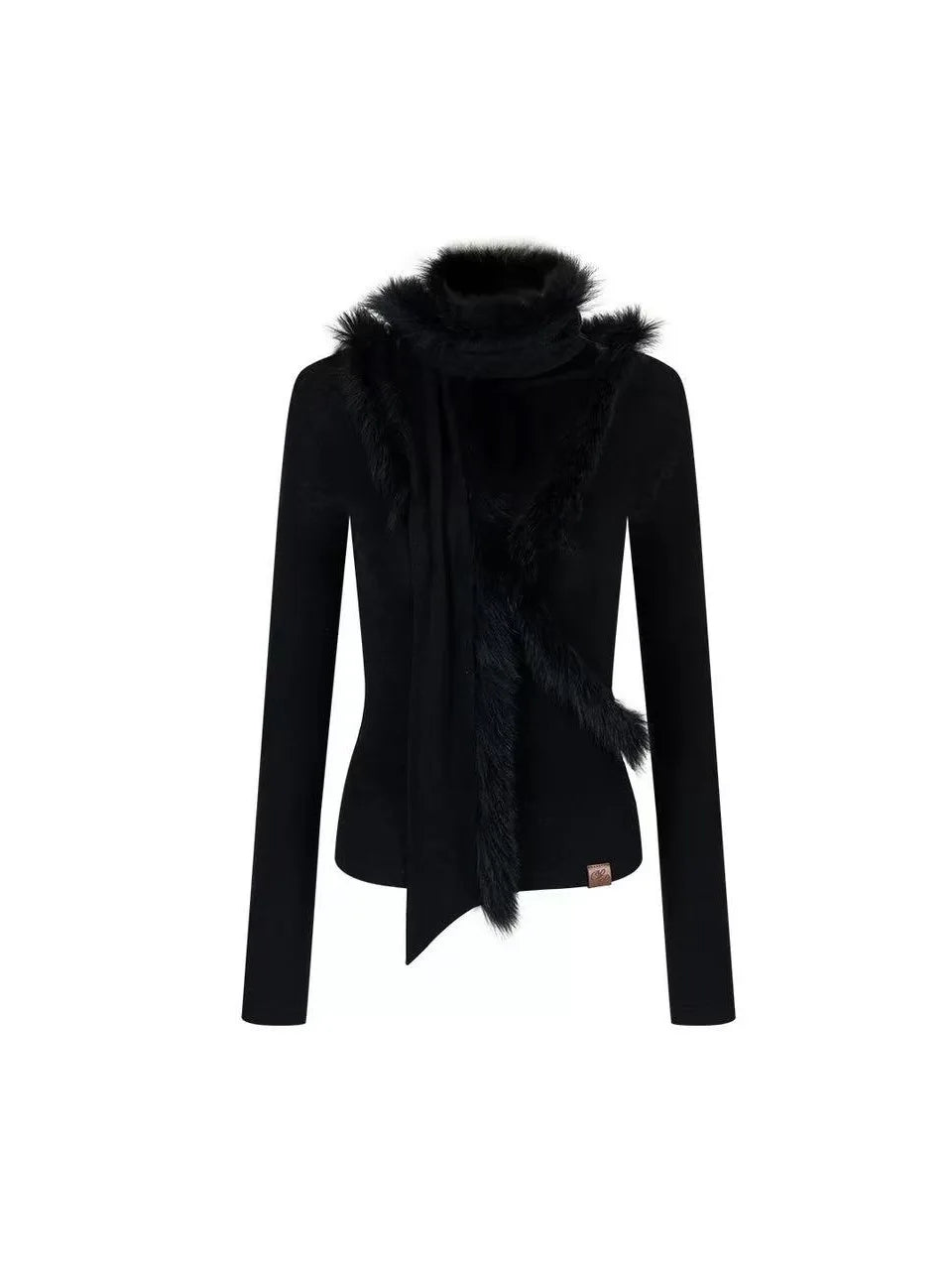 Design Sense Splicing Slim Fitting Knitted Sweater for Women's Autumn and Winter Fur Scarf Two-piece Set