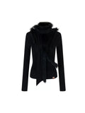 Design Sense Splicing Slim Fitting Knitted Sweater for Women's Autumn and Winter Fur Scarf Two-piece Set