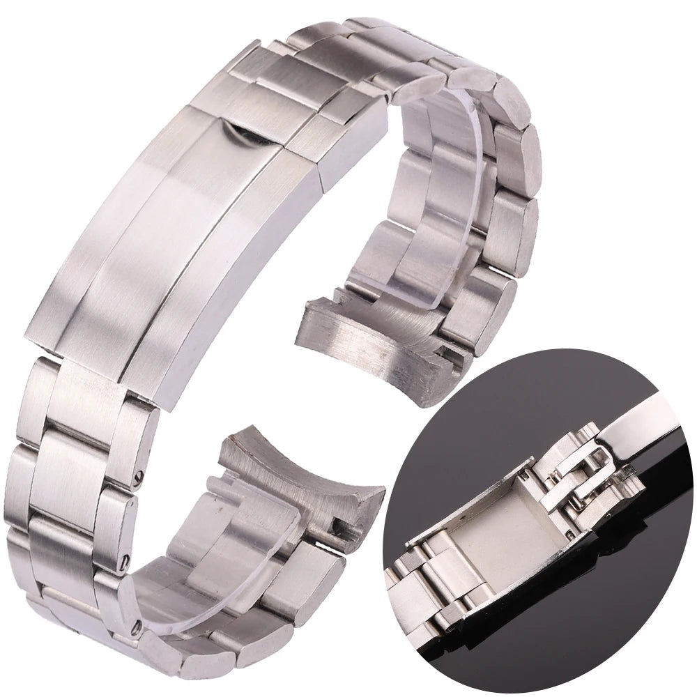 20mm Stainless Steel Watchband Bracelet For Rolex Watch Band Silver Brushed Curved End Replacement Strap