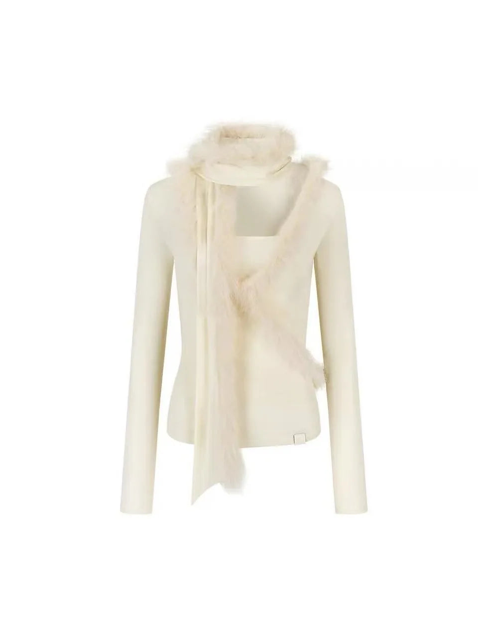 Design Sense Splicing Slim Fitting Knitted Sweater for Women's Autumn and Winter Fur Scarf Two-piece Set