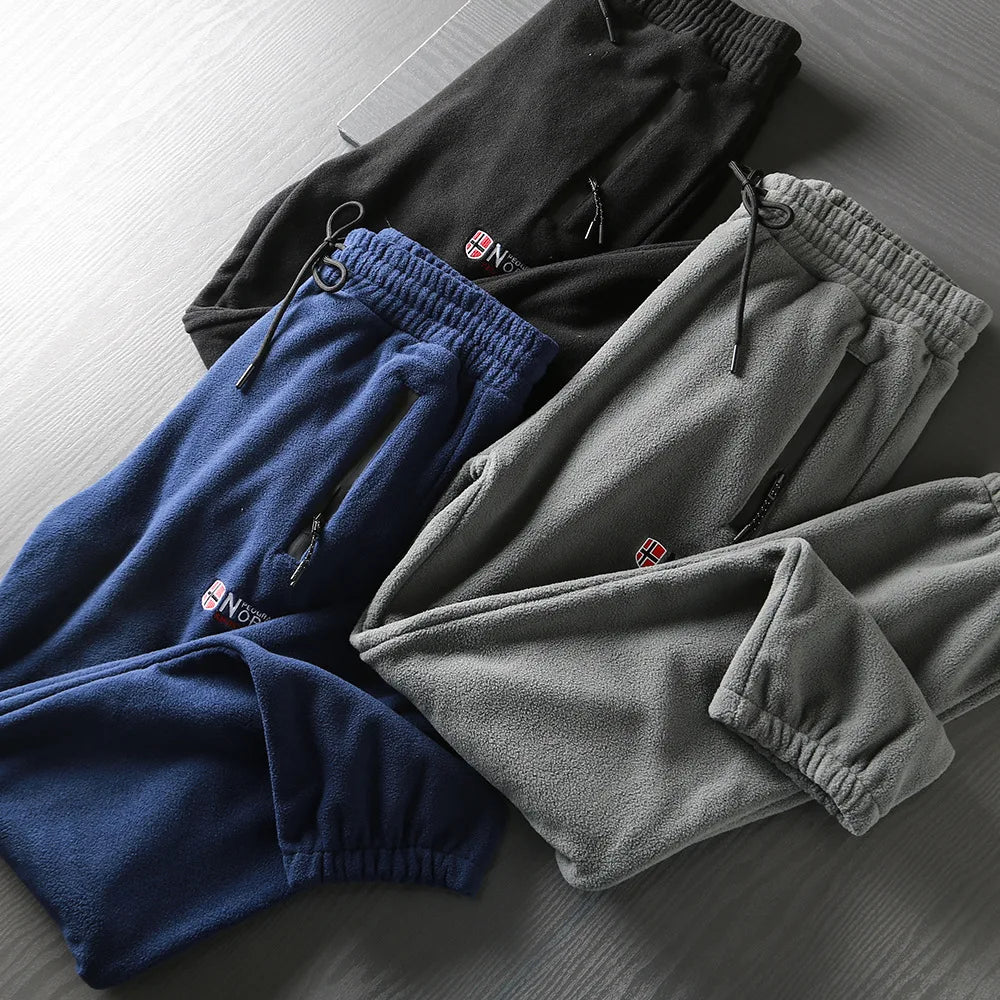 New Winter Casual Thickened Fleece Warm Sweatpants Men Outdoor Elastic Waist Norway Sport Joggers Pants Loose Male Trousers