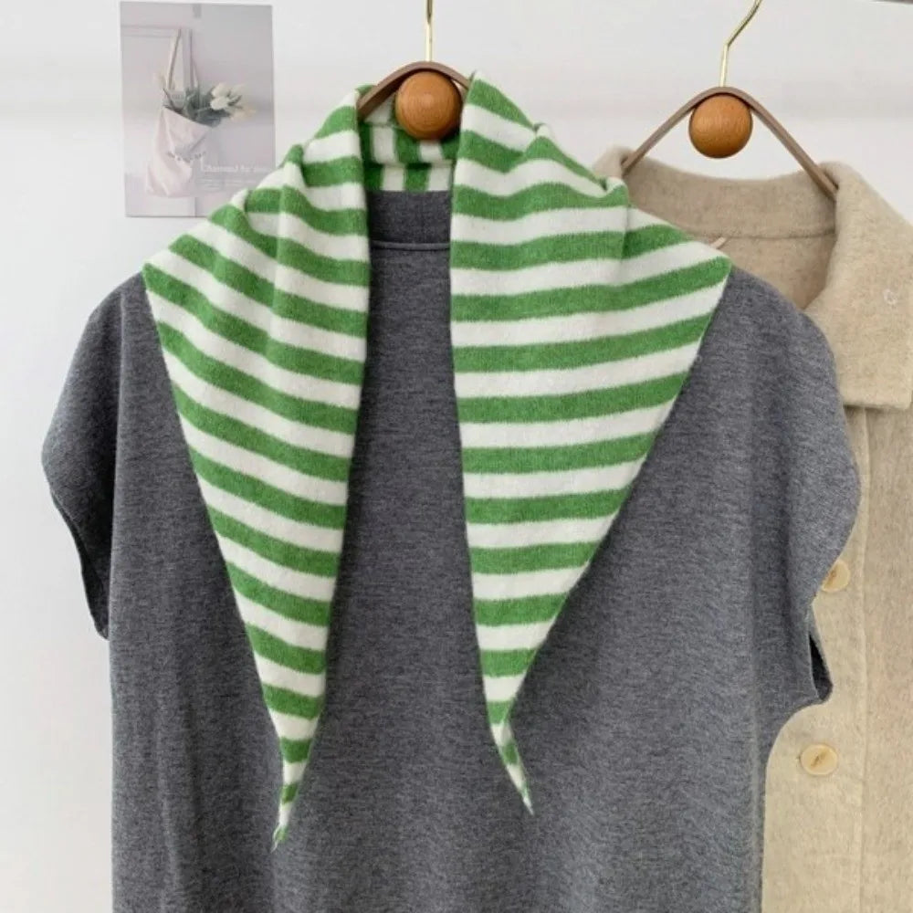 Striped Design Knit Triangle Shawl Multifunctional Wear Knitted Texture Shoulder Wrap Scarf Lightweight Fabric Knitted Cape Wrap