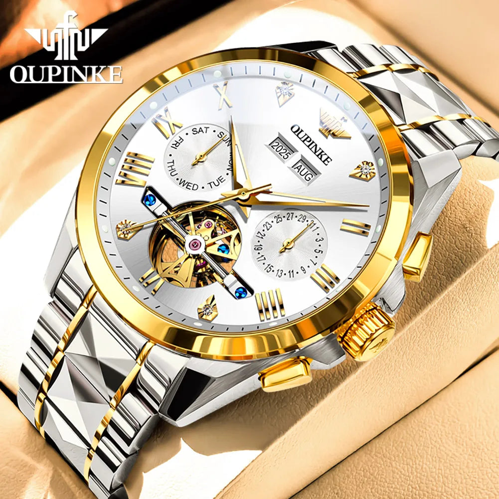 OUPINKE 3240 Tourbillon Men Watch Luxury Original Automatic Mechanical Watch Tungsten Steel Skeleton 44mm Large Dial Men Watch