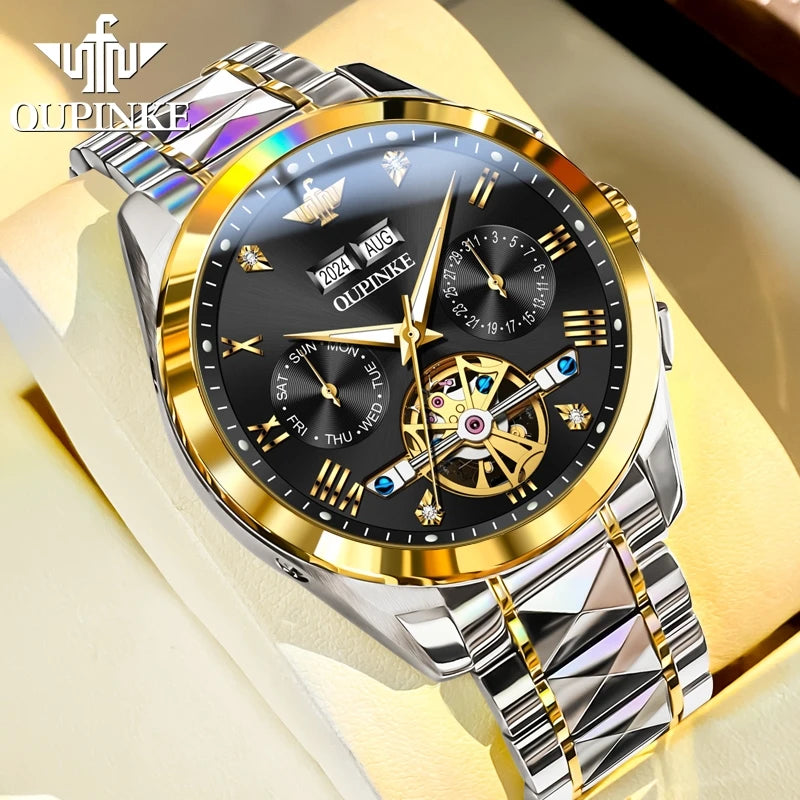 OUPINKE Classic Watch 3186 Multifunctional Skeleton Dial Waterproof Luminous Automatic Mechanical Watches