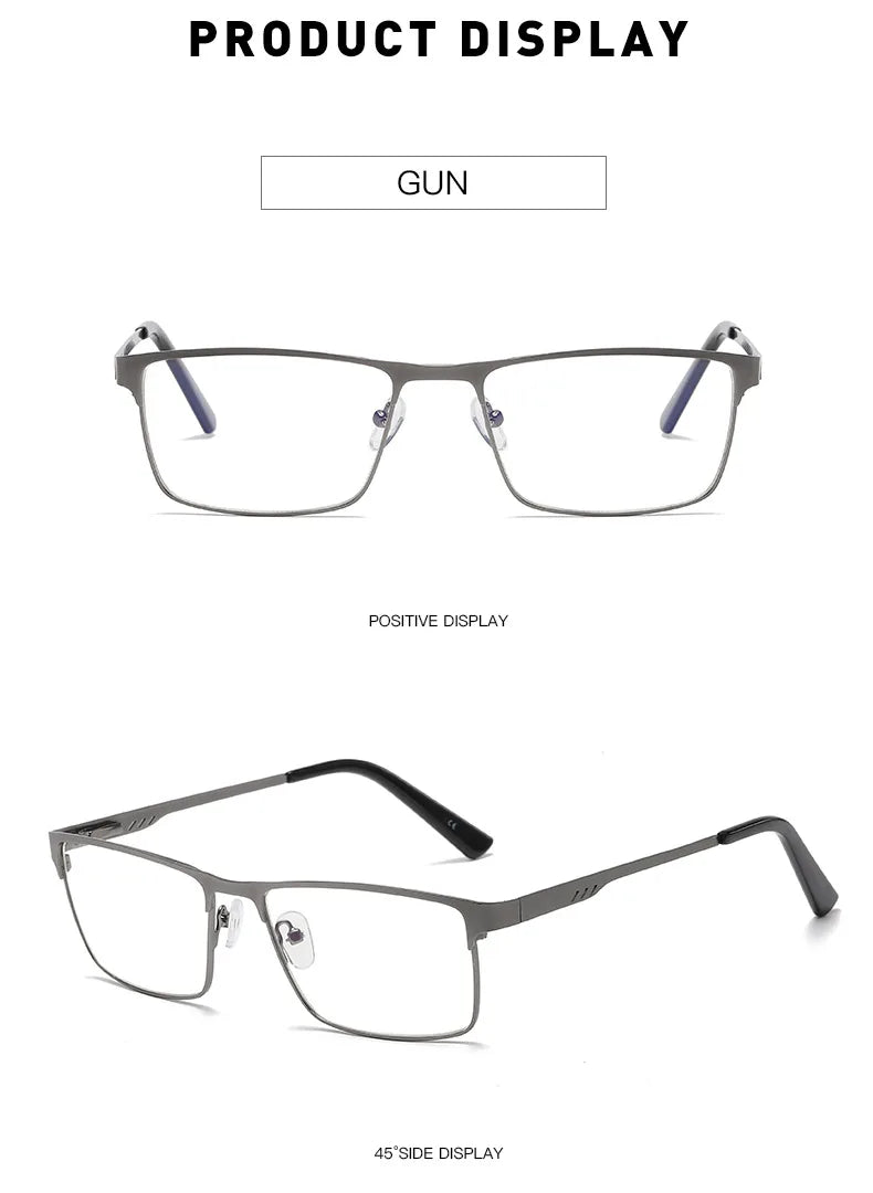 Men Square Metal Large Frame Myopia Glasses Spring Leg Elderly Near Sight Eyewear Blue Light Blocking Eye Protection Eyeglasses