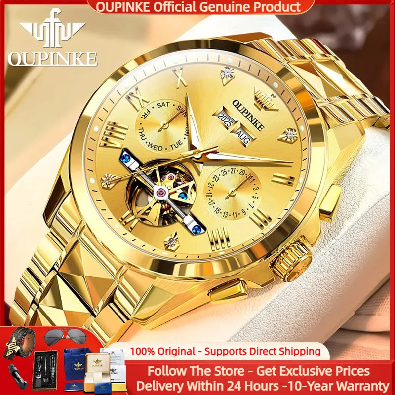 OUPINKE 3240 Tourbillon Men Watch Luxury Original Automatic Mechanical Watch Tungsten Steel Skeleton 44mm Large Dial Men Watch