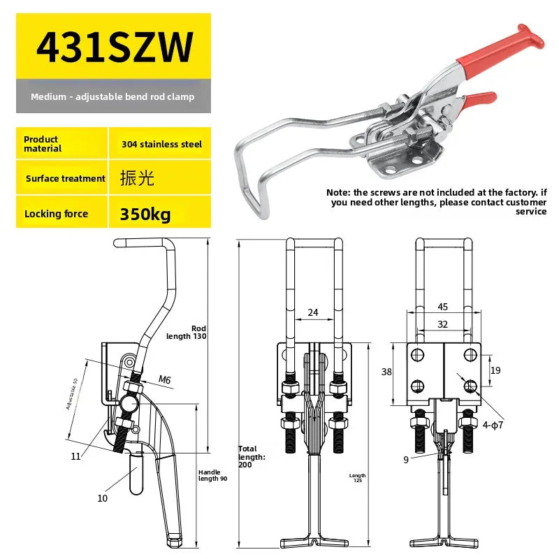 304 Stainless Steel Clamping Fixture Adjustable Locking Clip Hook Clasp Box Clamp Gripping Tool Quick Pressurizer Door Bolt