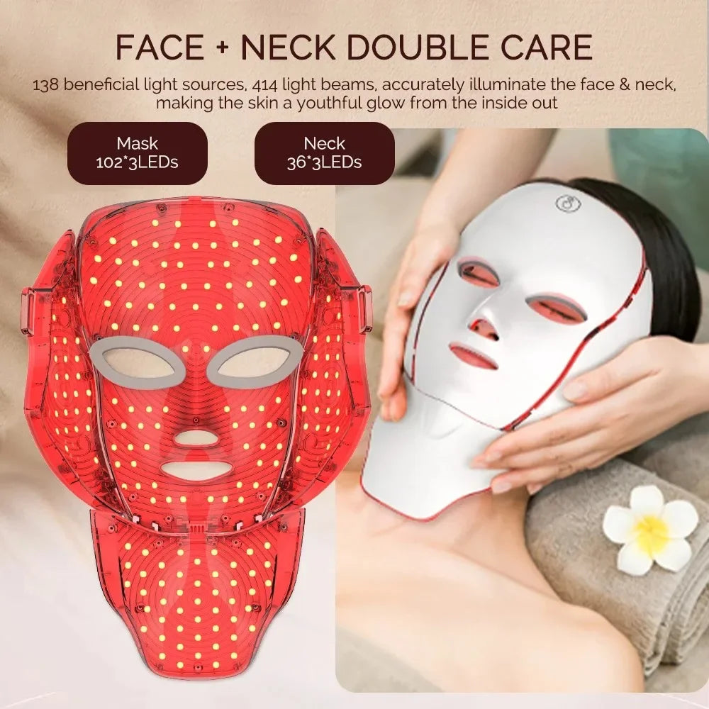 LED Face Mask Red Light Therapy 7-1 Color 192LEDs Facial Wireless Mask Home Beauty Facial LED Mask Lovely Gift