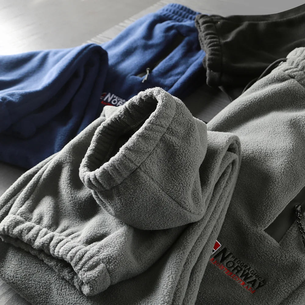 New Winter Casual Thickened Fleece Warm Sweatpants Men Outdoor Elastic Waist Norway Sport Joggers Pants Loose Male Trousers