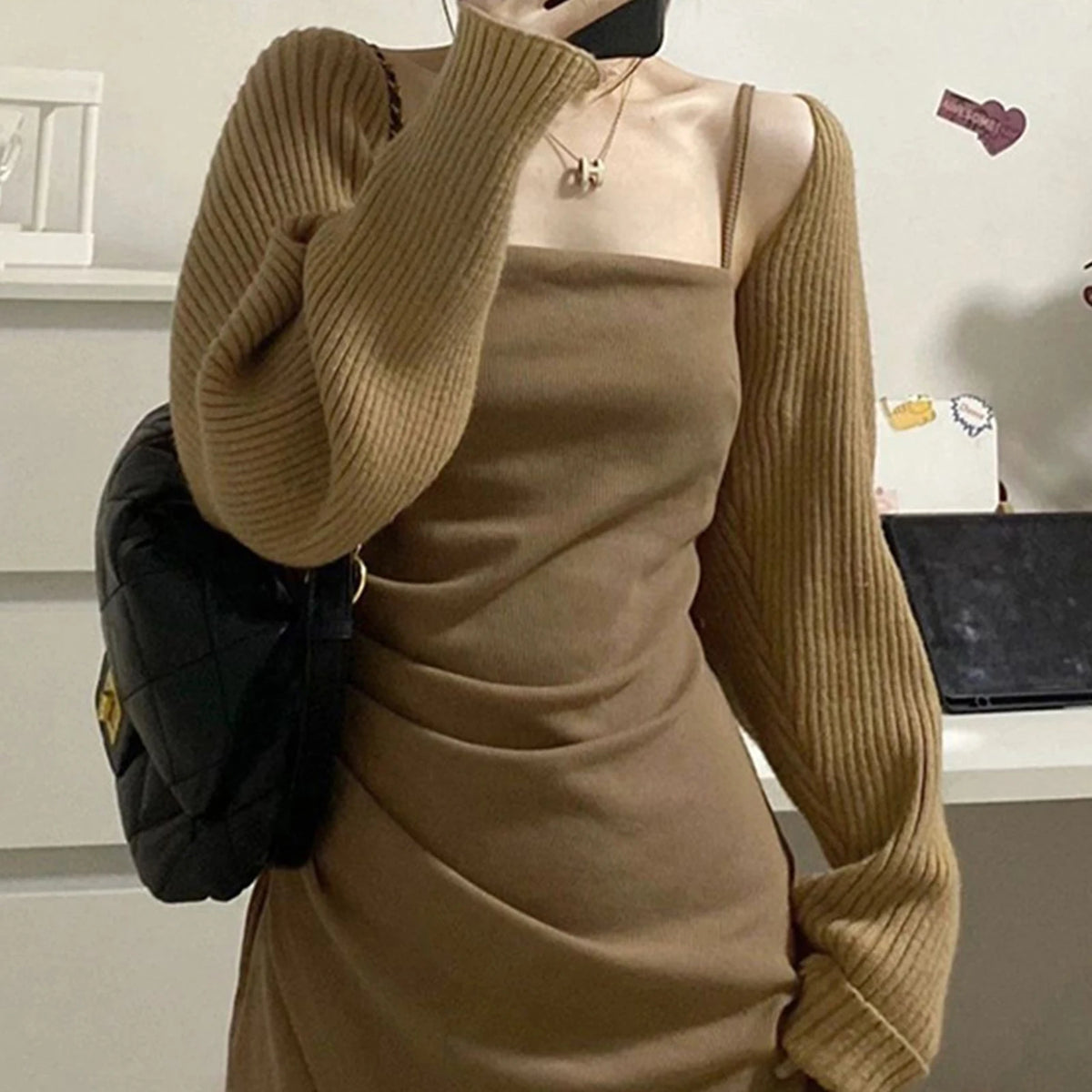 Knitted Solid Color Shawl With Sleeves Multi-Functional Cardigan,Fashion Scarf Sunshield Neck Warmer For Daily Wear For Dress