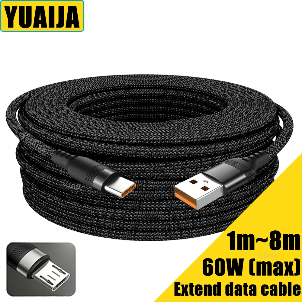 Câble de charge rapide micro USB Android type C étendu 2M 3M 5 mètres pour Huawei Xiaomi Vivo Oppo et Leeco