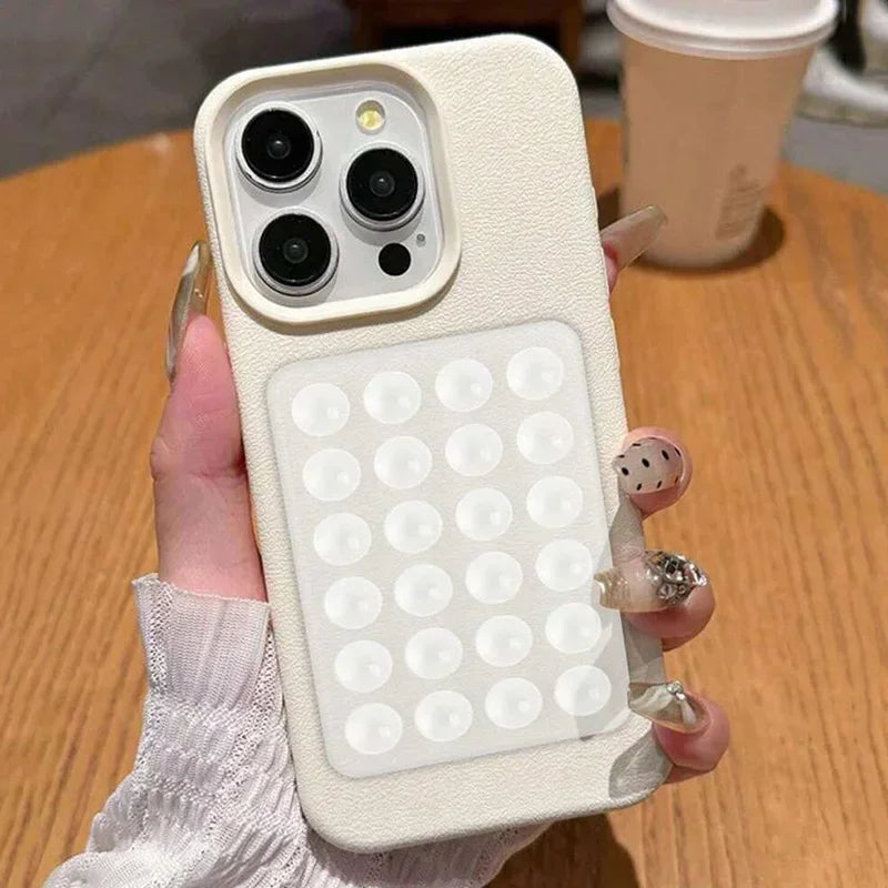 Phone Case For iPhone 17 16 15 Pro Plus 14 13 12 11 Pro Max Shockproof Funda Luxury Fashion 3D Suction Cup Stand Litchi Pattern