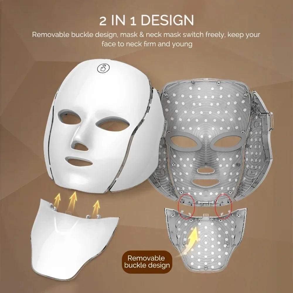 LED Face Mask Red Light Therapy 7-1 Color 192LEDs Facial Wireless Mask Home Beauty Facial LED Mask Lovely Gift