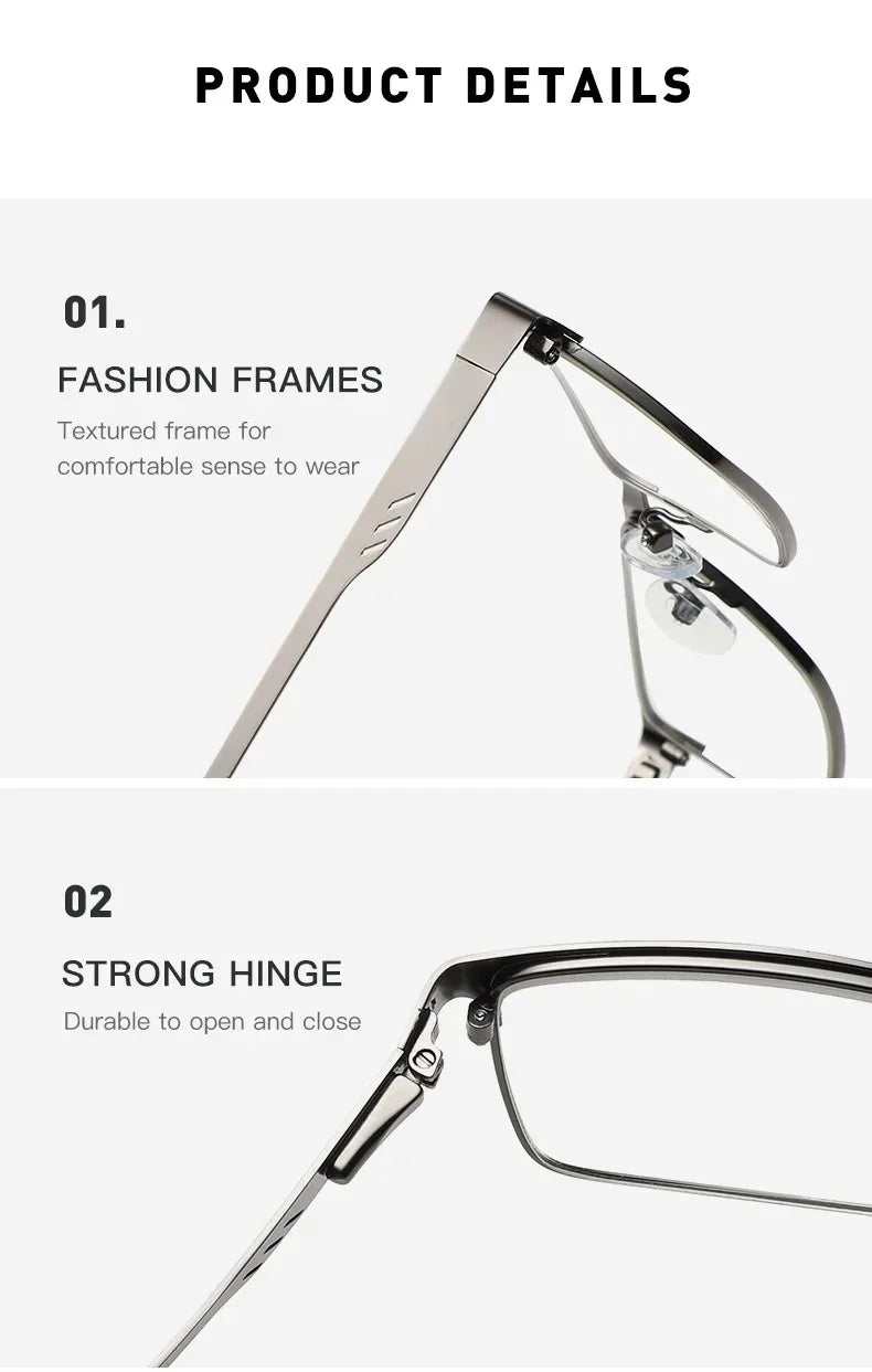 Blue light Blocking Reading Glasses For Men Metal Big Frame Readers Magnifier Presbyopia Lens Eyewear Diopter +0.75~4.0