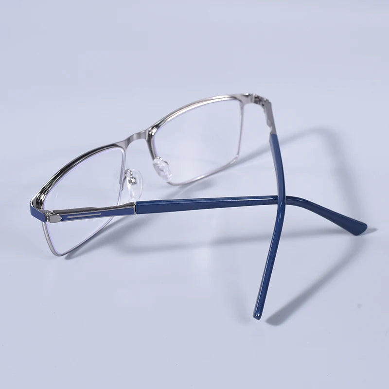 Anti Blue Light Men Reading Glasses Metal Full Frame Business Eyeglasses For Men Square Double Color Reading Eyewear +100+150