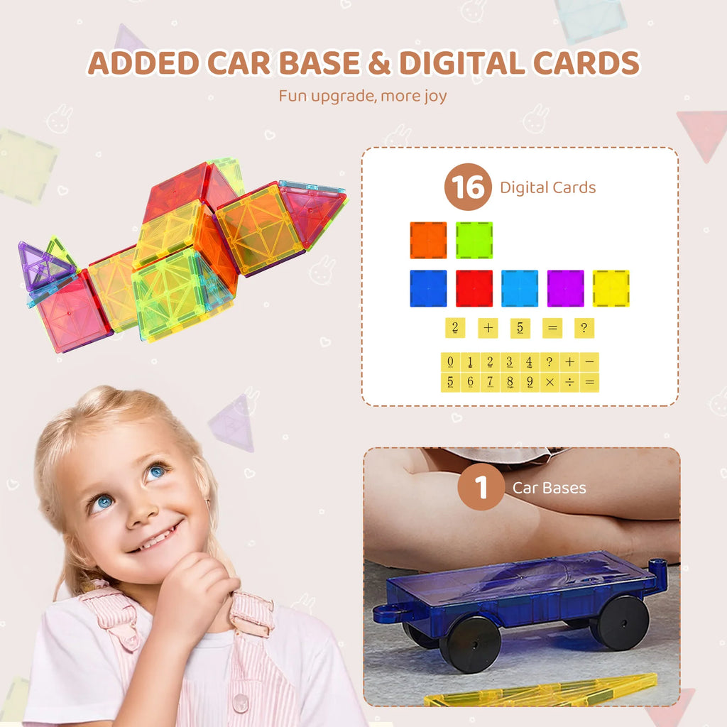 SucceBuy 55pcs Magnetic Building Blocks Construction Set Magnet Tiles Children Montessori Educational Game Toys for Kids Gifts