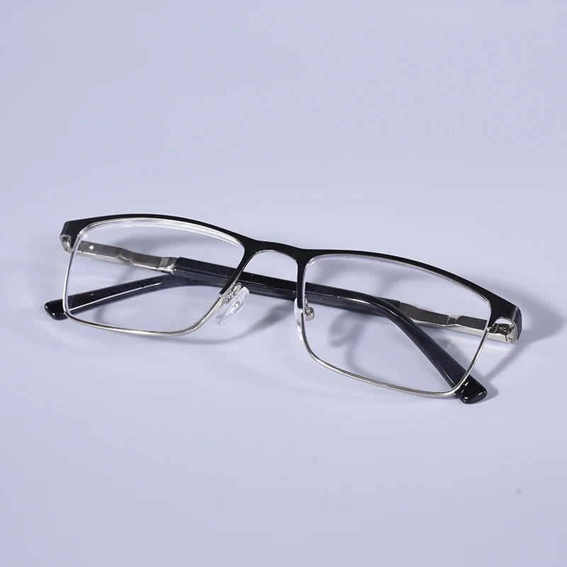 Anti Blue Light Men Reading Glasses Metal Full Frame Business Eyeglasses For Men Square Double Color Reading Eyewear +100+150