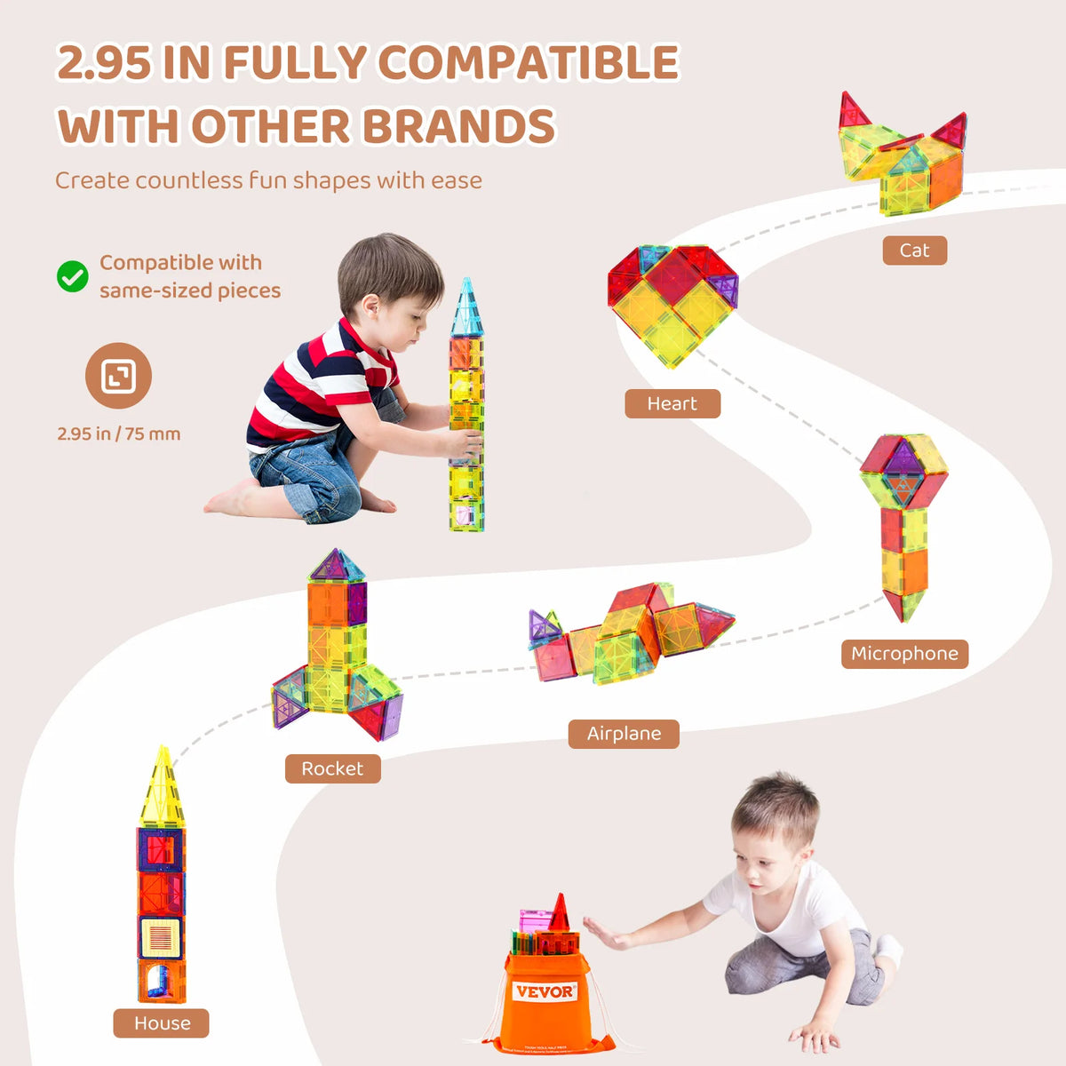 SucceBuy 55pcs Magnetic Building Blocks Construction Set Magnet Tiles Children Montessori Educational Game Toys for Kids Gifts
