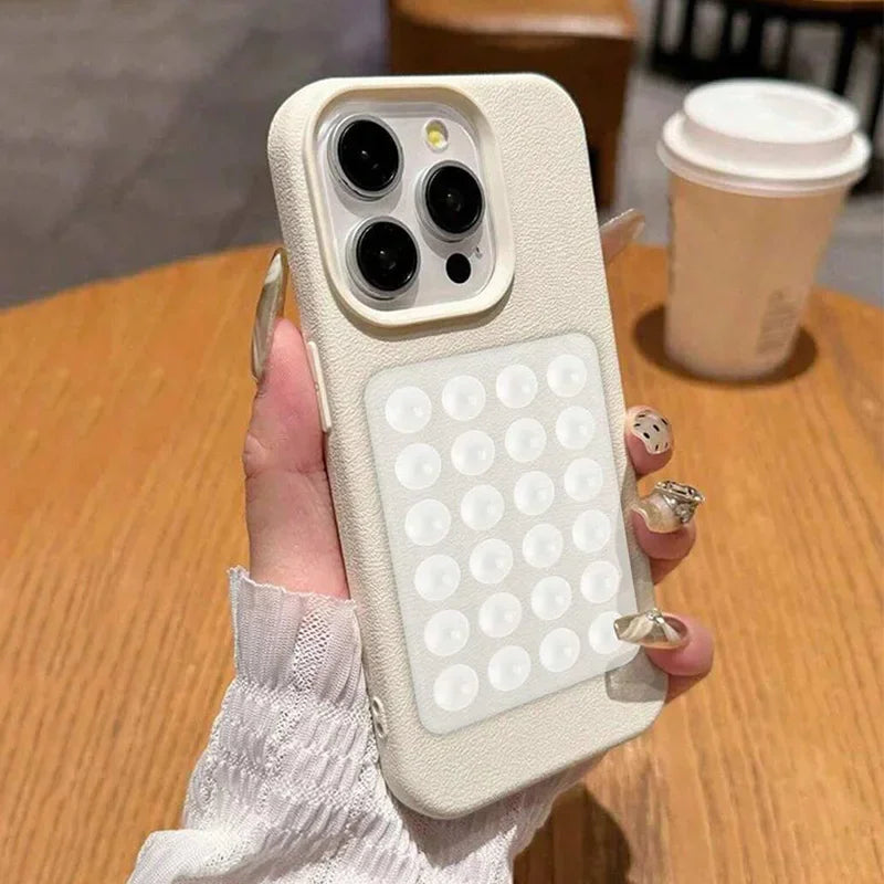 Phone Case For iPhone 17 16 15 Pro Plus 14 13 12 11 Pro Max Shockproof Funda Luxury Fashion 3D Suction Cup Stand Litchi Pattern