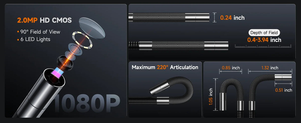 HD1080P Automotive Industrial Endoscope IP67 Waterproof 6.2mm Lens Pipe Sewer Inspection Tools Camera Borescope ANCEL AN301