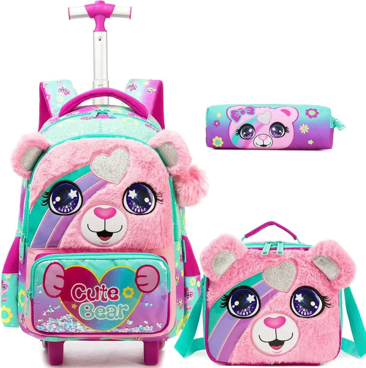School Backpack for Boy Kids Trolley Bags with Wheels Girls Travel Carry on Backpack Lightweight Bookbag Back to School Supplies