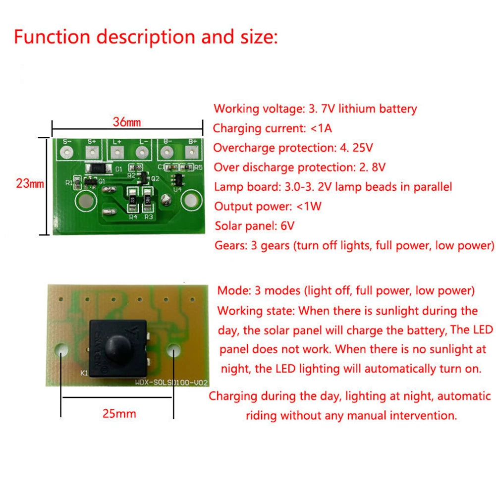 3.7V Solar Controller LED Lantern Light Control Circuit Board Photo Induction Solar Lamp Lithium Battery Controller Module
