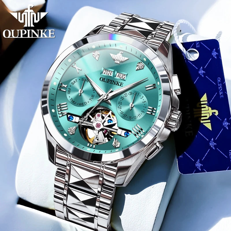 OUPINKE 3186 Men's Watches Luxury Mechanical Watch for Men Skeleton Flywheel Automatic Wristwatch Waterproof Luminous Man Watch