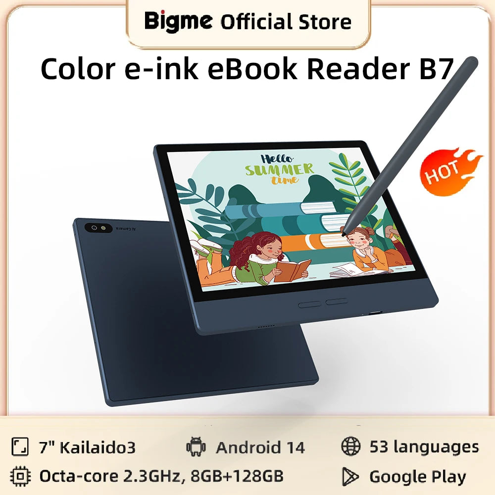 Bigme 7'' Electronic Book B7, Color E-Ink E-Book Reader, 300PPI, 8+128GB, Android14 Open System, E-Reader Tablet with 4G Calling