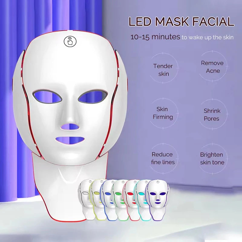 7 Colors LED Face Neck Mask Rechargeable LED Photon Beauty Mask Machine Facial Lifting Skin Care Tool