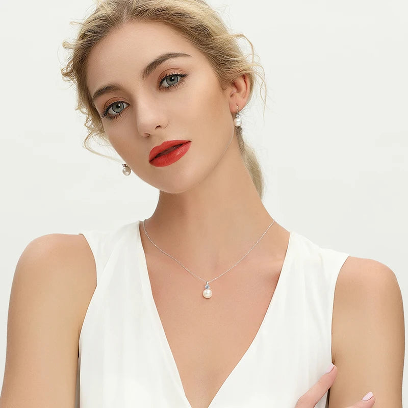 New Jewelry Women's 925 Sterling Silver Crystal Zircon Pearl Pendant Necklace Trendy FQL23255