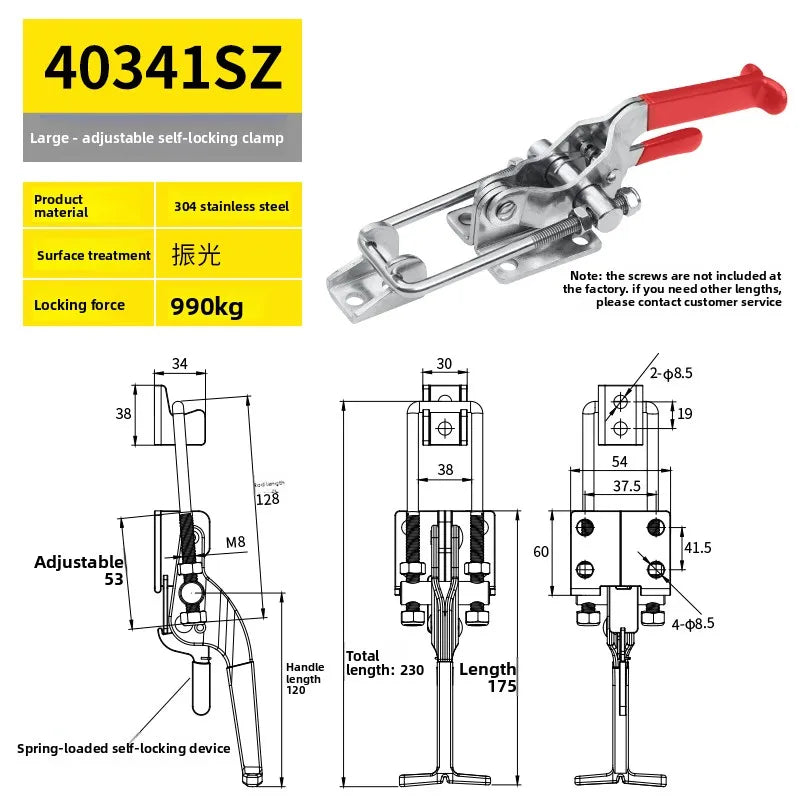 304 Stainless Steel Clamping Fixture Adjustable Locking Clip Hook Clasp Box Clamp Gripping Tool Quick Pressurizer Door Bolt