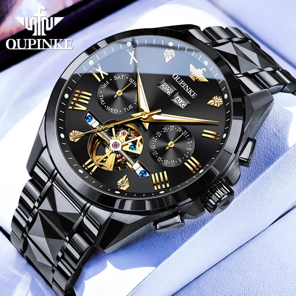OUPINKE 3240 Tourbillon Men Watch Luxury Original Automatic Mechanical Watch Tungsten Steel Skeleton 44mm Large Dial Men Watch