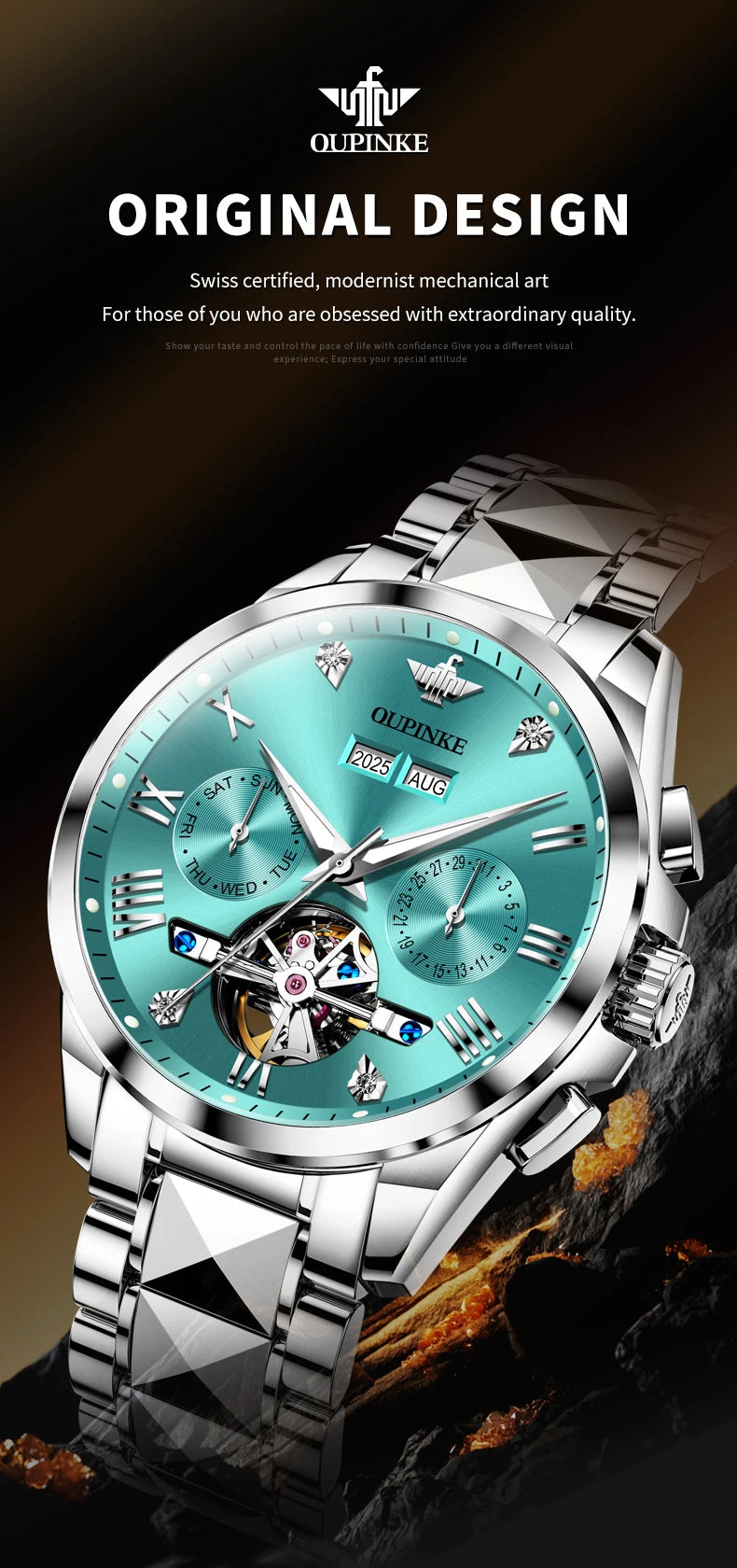 OUPINKE 3240 Skeleton Men's Watches 50m Waterproof Automatic Mechanical Watch Sapphire Luminous Date Tungsten Steel Brand Watch