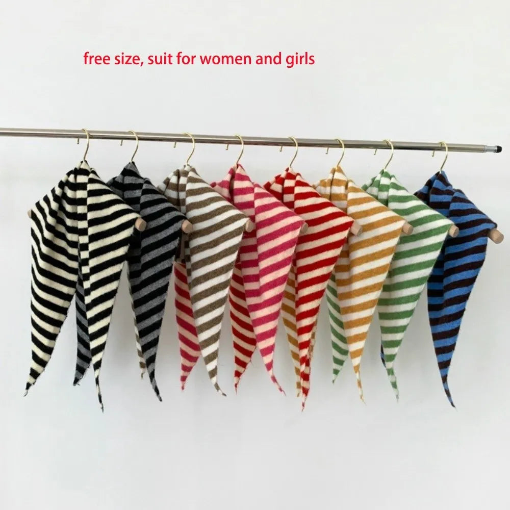 Striped Design Knit Triangle Shawl Multifunctional Wear Knitted Texture Shoulder Wrap Scarf Lightweight Fabric Knitted Cape Wrap